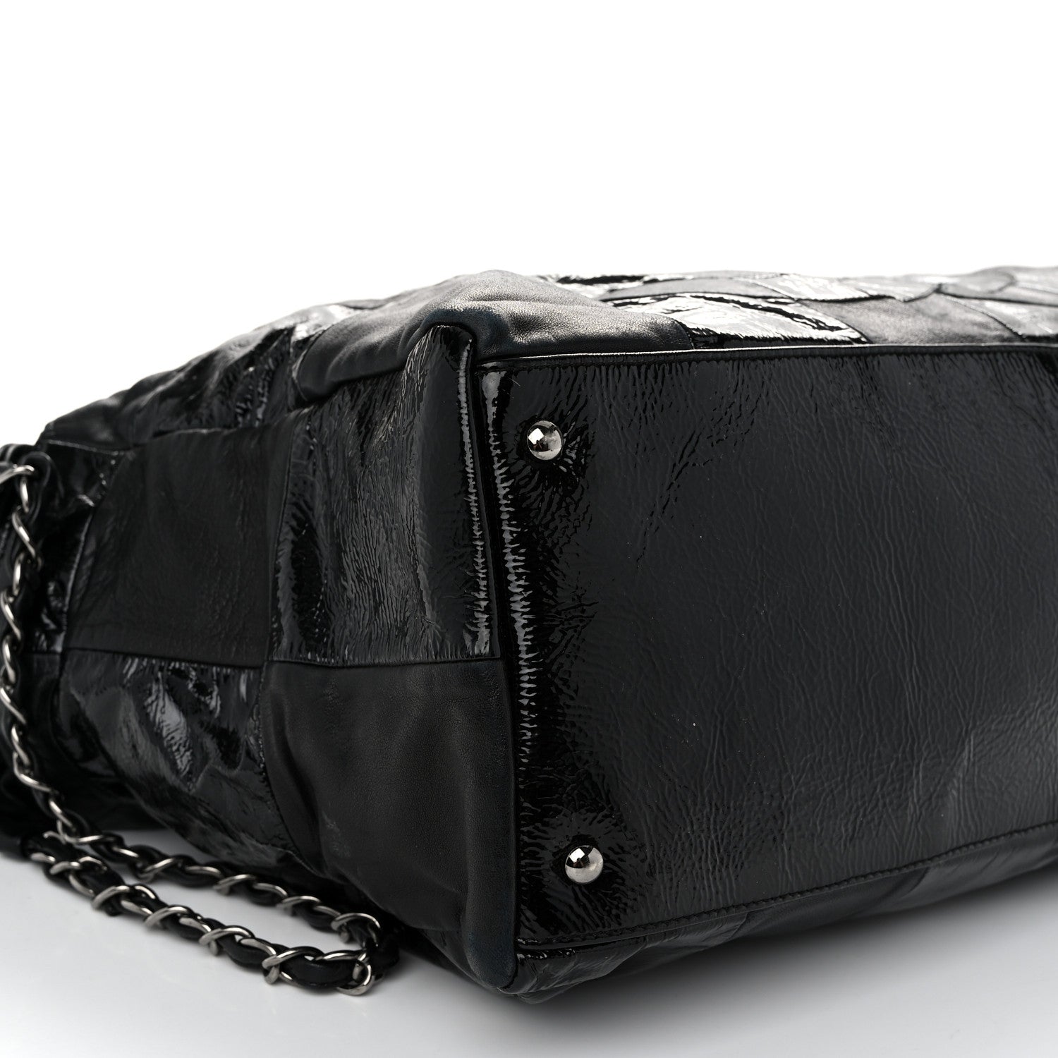Chanel Lambskin Patent Calfskin Brooklyn Patchwork Hobo Black 8 of 11