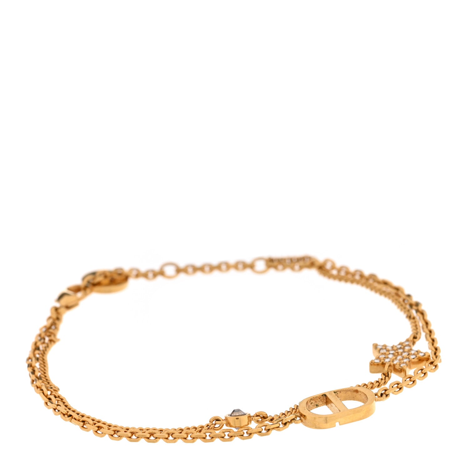 Christian Dior Metal Crystal Petit CD Double Bracelet Gold 1 of 4