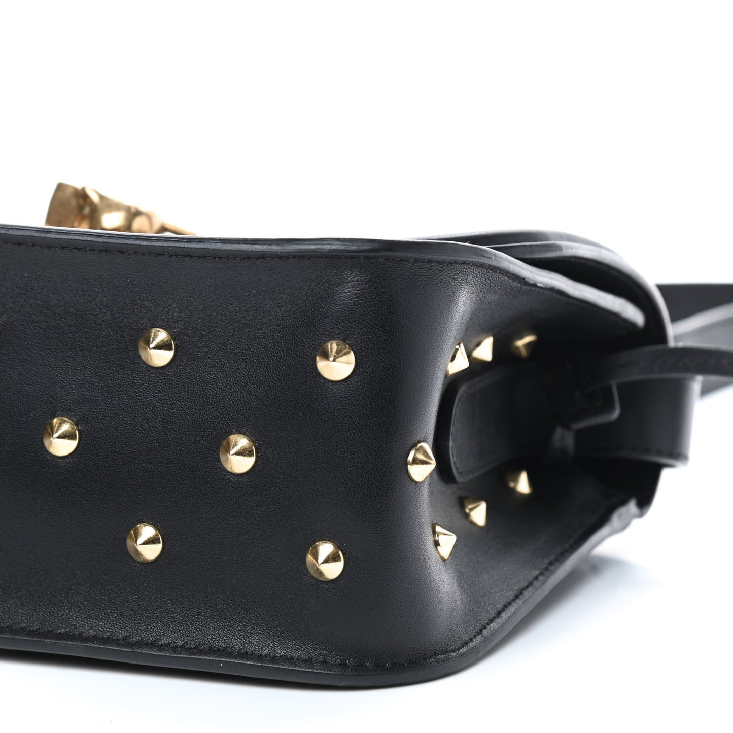 Calfskin Studded Small Padlock Crossbody Bag Black