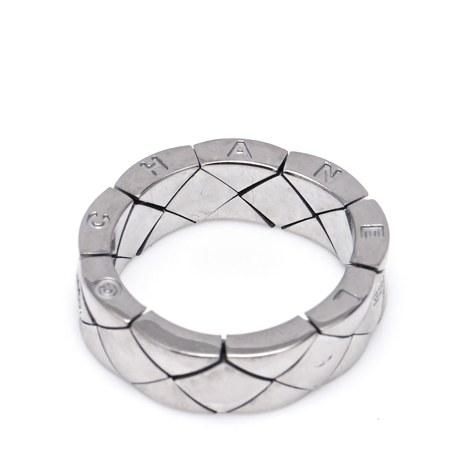 Chanel 18K White Gold Diamond CHANEL Matelasse Ring 55 7.25 5 of 6