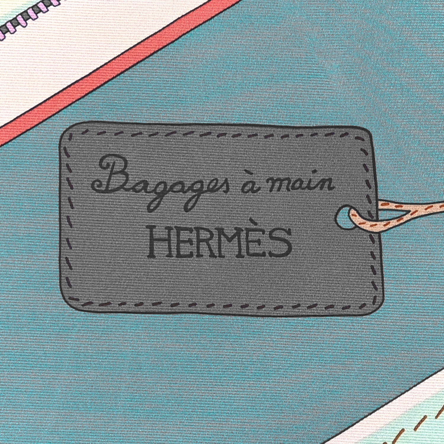 Hermes Silk Bagage a Main Scarf 90 Turquoise Rose Pale Jaune 4 of 4