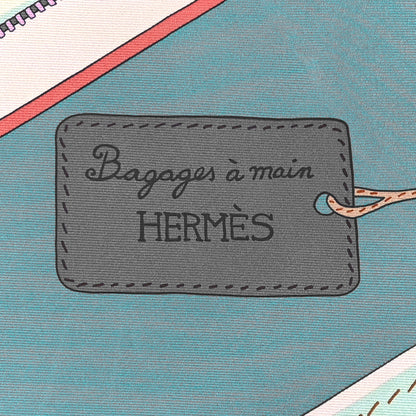 Hermes Silk Bagage a Main Scarf 90 Turquoise Rose Pale Jaune 4 of 4