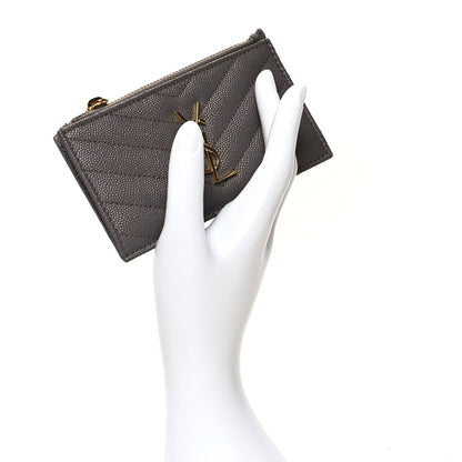 Saint Laurent Grain De Poudre Matelasse Chevron Monogram Fragments Zippered Card Case Fog 2 of 8