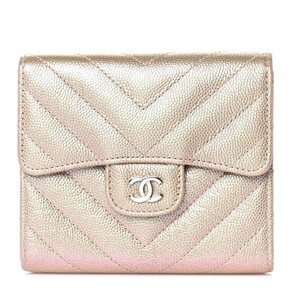 Chanel Metallic Caviar Chevron Quilted Compact Flap Wallet Light Gold 1 of 10