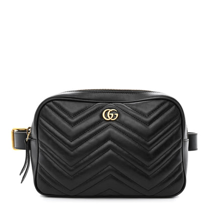 Gucci Calfskin Matelasse Mens GG Marmont Belt Bag 80 32 Black 1 of 12