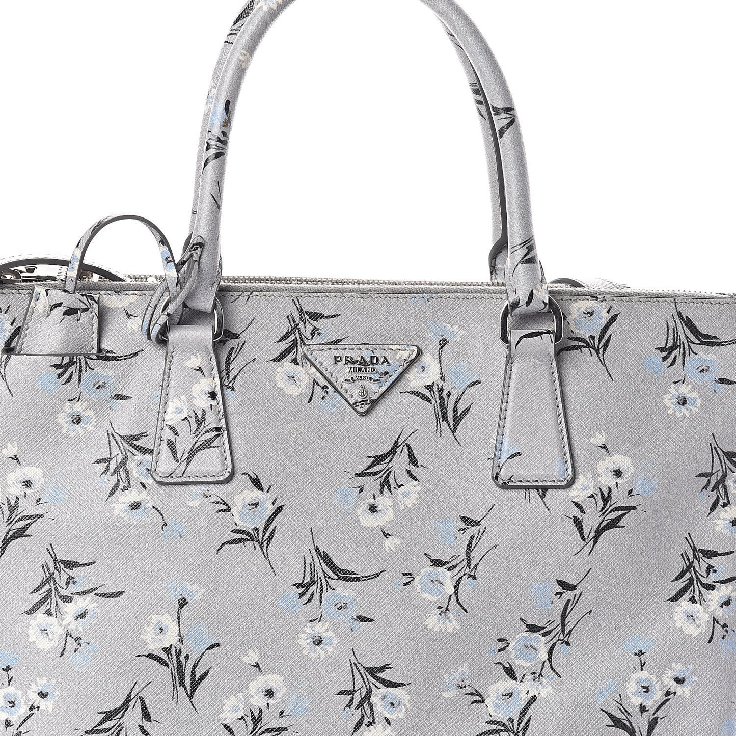 Saffiano Floral Print Medium Galleria Double Zip Tote Acciaio