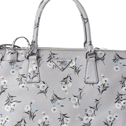 Prada Saffiano Floral Print Medium Galleria Double Zip Tote Acciaio 8 of 8