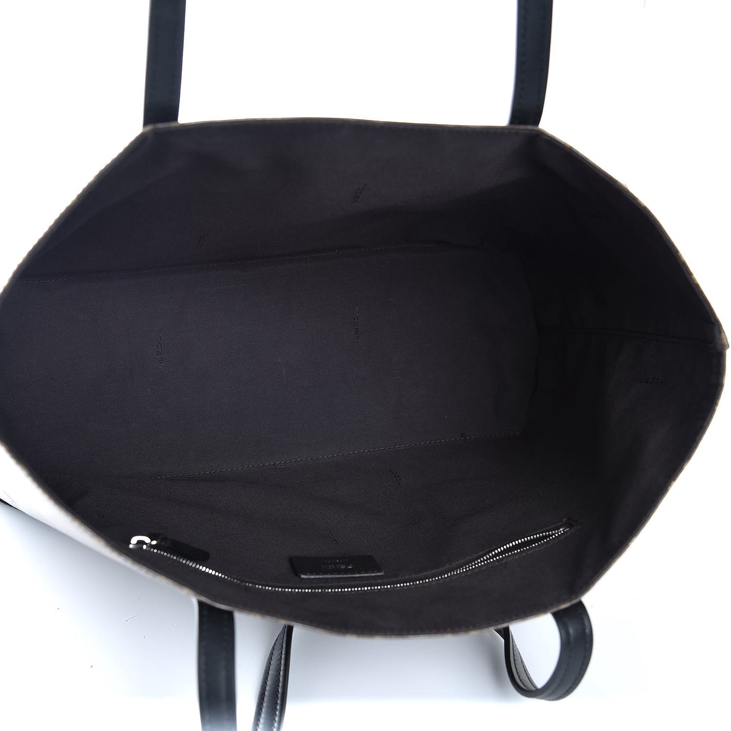 Glazed Fabric Vitello Century FF 1974 Stamp Patch Shopping Tote Mogano Panna Black