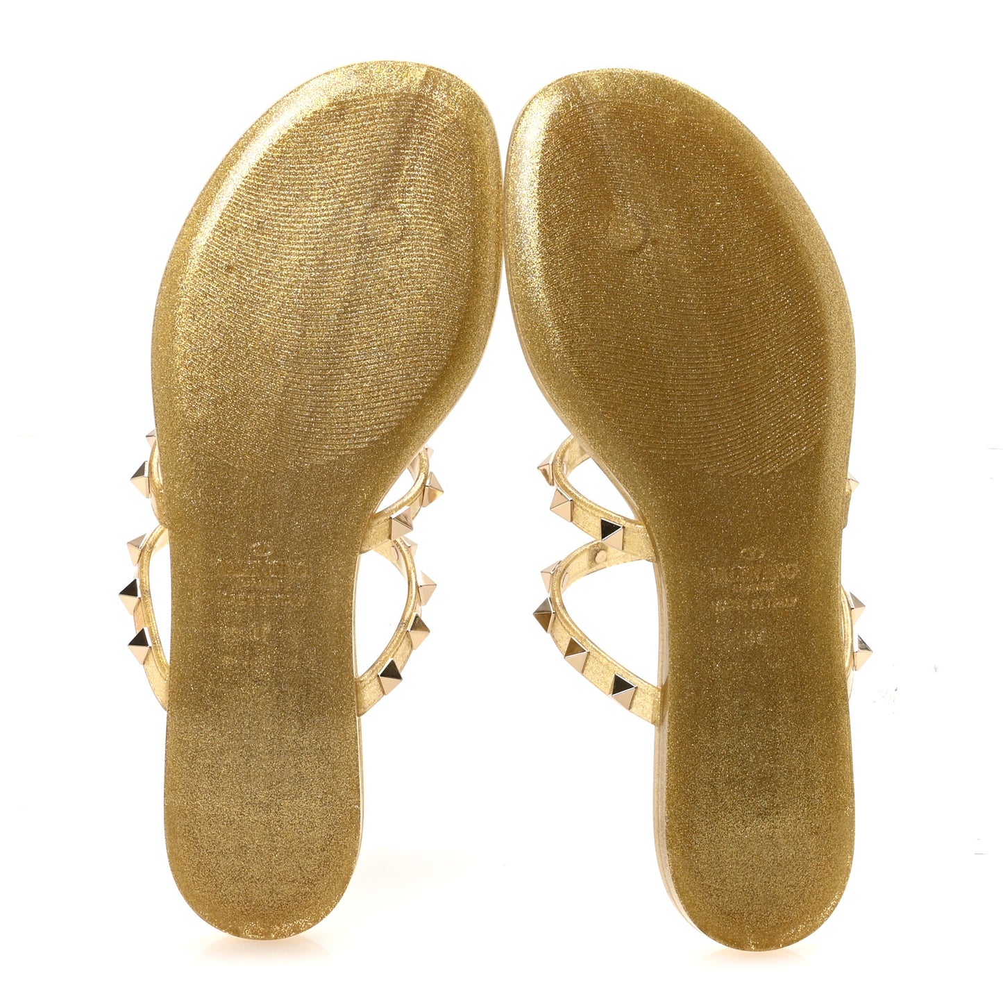 PVC Jelly Glitter Rockstud Caged Flat Thong Sandals 37 Oro