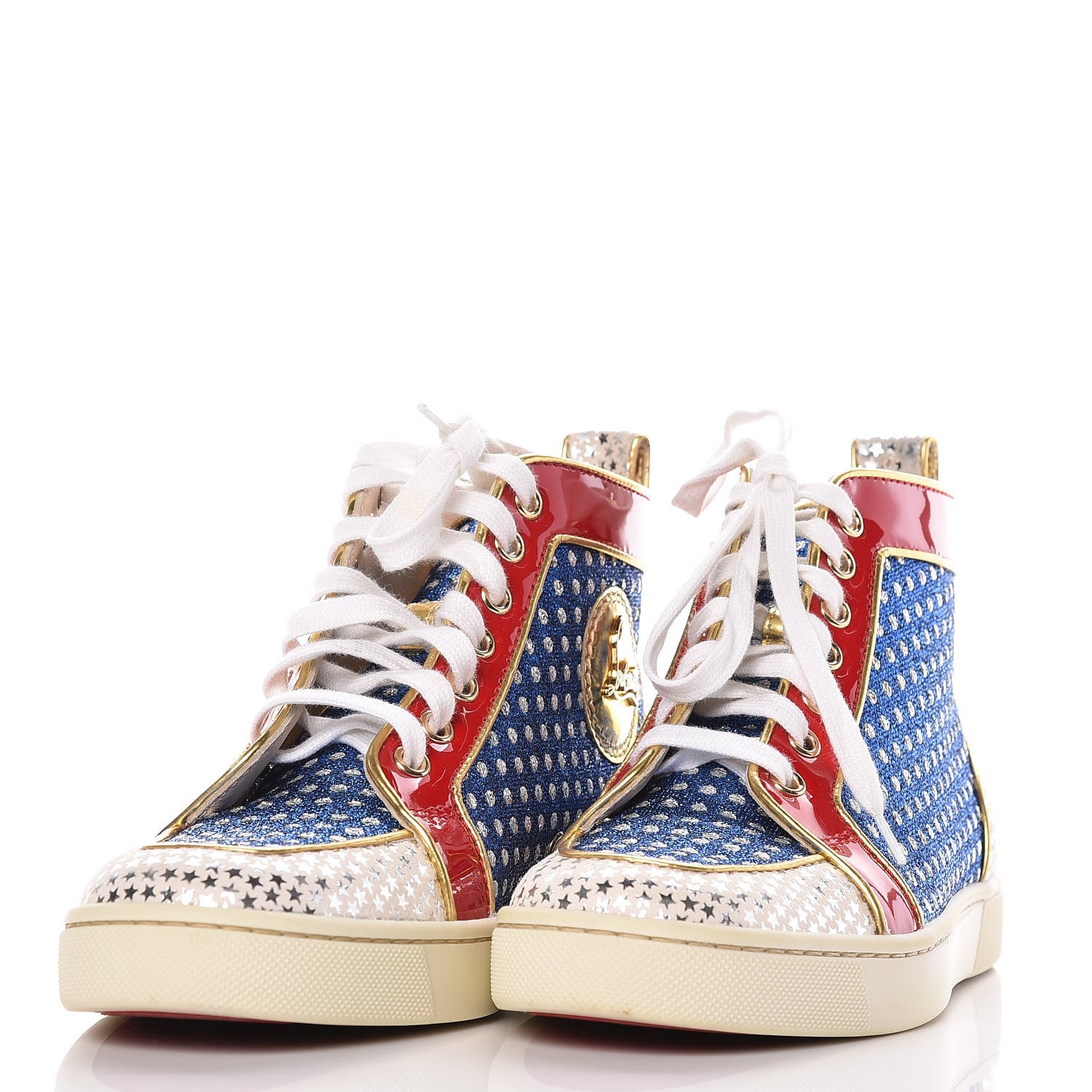 Christian Louboutin Metallic Lurex Suede Patent Womens Superball Star Flat Sneakers 36 Multicolor 3 of 12
