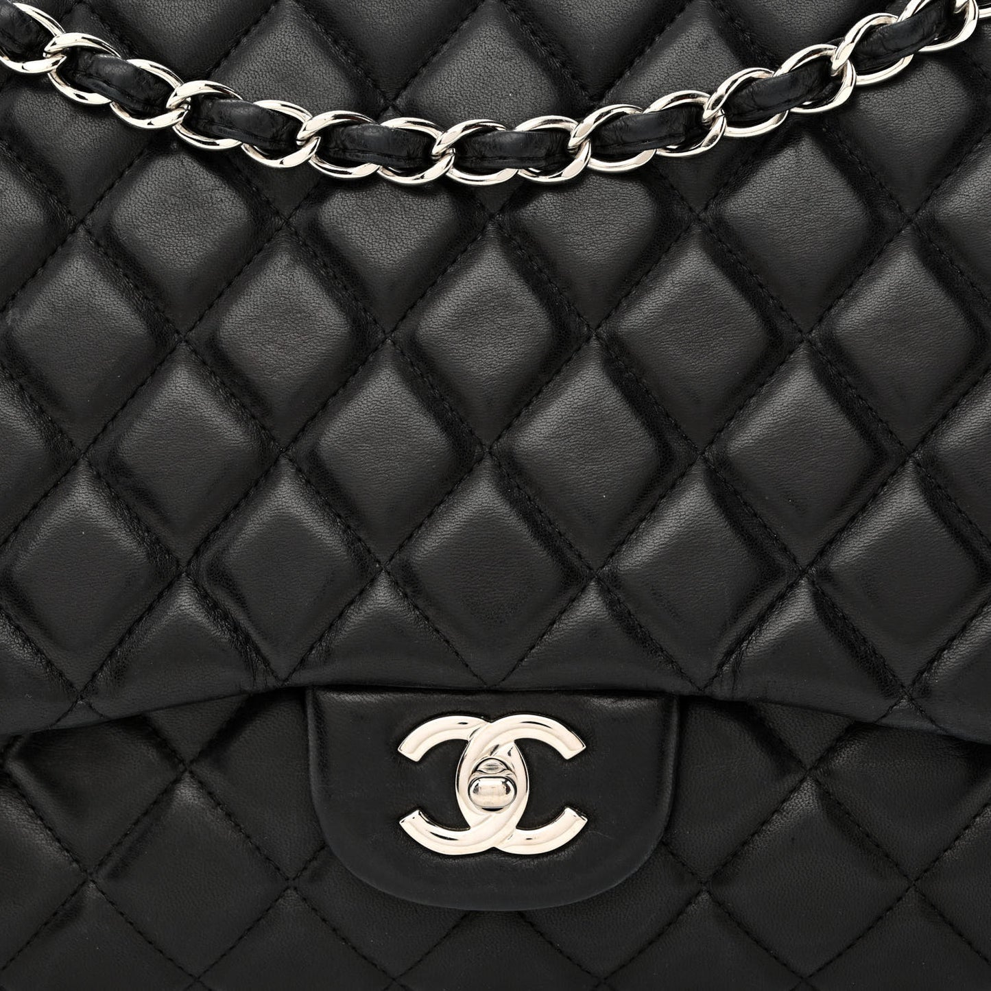 Lambskin Quilted Maxi Single Flap Black