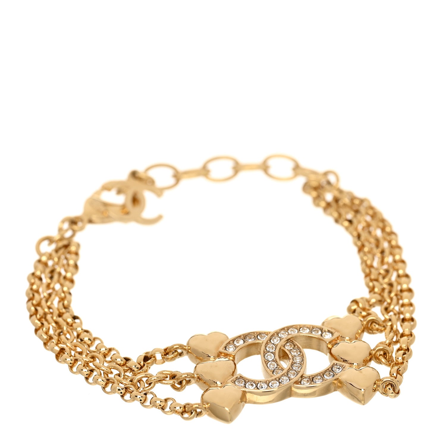 Chanel Crystal CC Heart Link Bracelet Gold 1 of 5