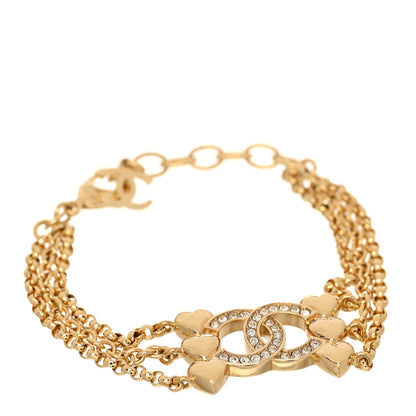 Chanel Crystal CC Heart Link Bracelet Gold 1 of 5