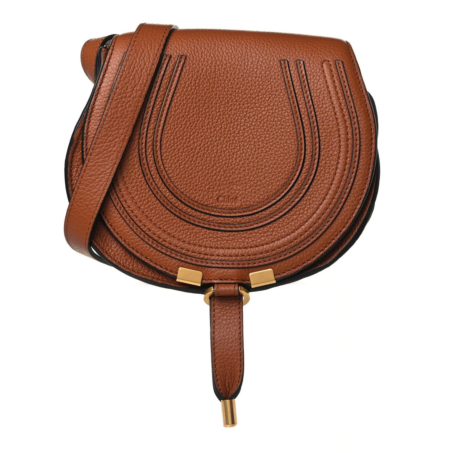 Grained Calfskin Small Marcie Saddle Bag Tan