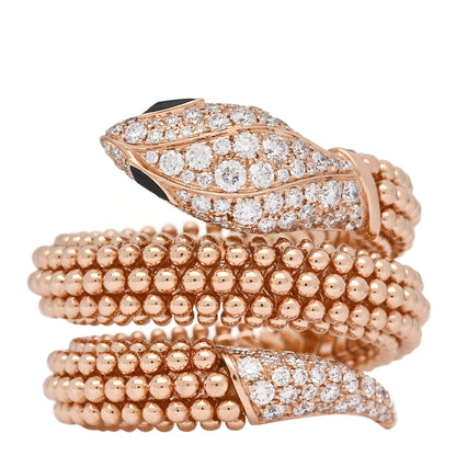 Bulgari 18K Rose Gold Diamond Black Onyx Two Coil Pave Ring L 3 of 6