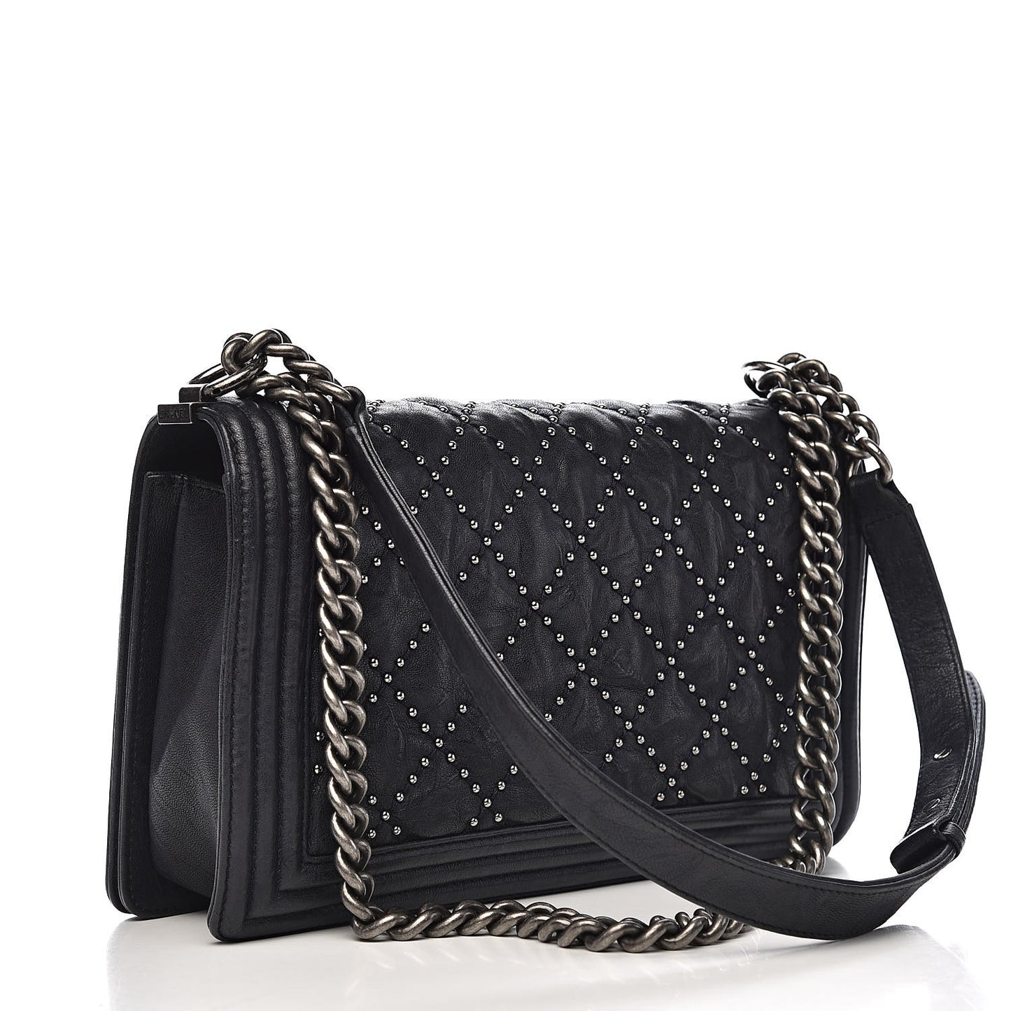 Crumpled Lambskin New Medium Studded Boy Flap Navy