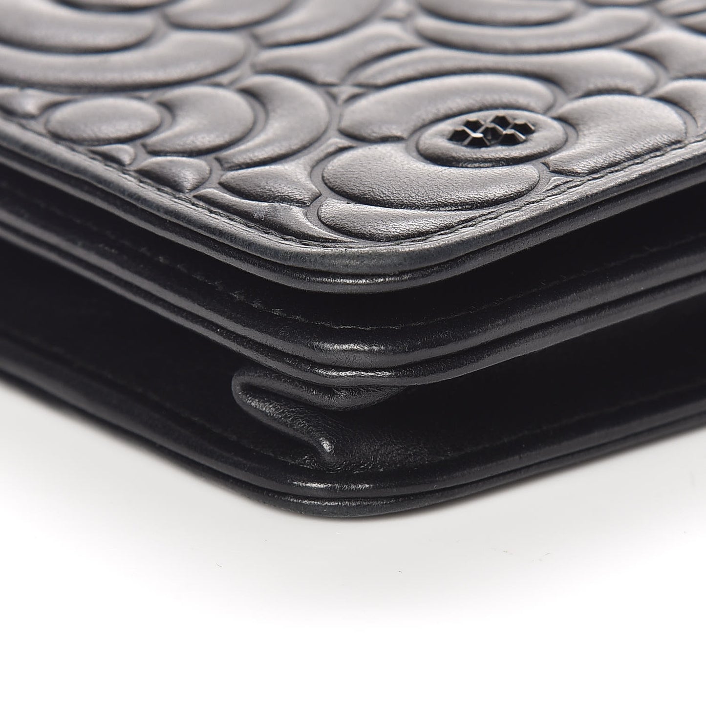 Lambskin Camellia Crystal Wallet on Chain WOC Black