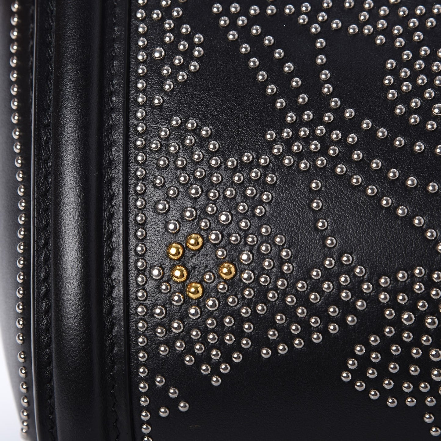 Calfskin Floral Studded Small Heroine Black