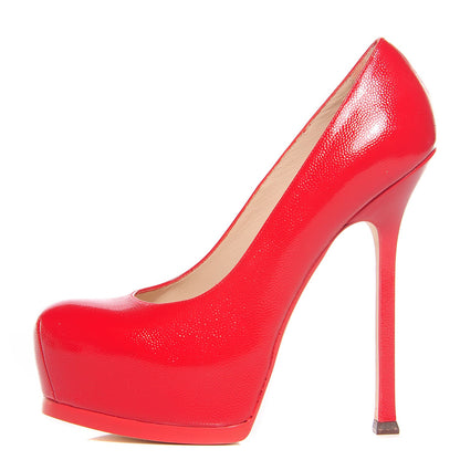 Saint Laurent Patent Pebbled Leather Tribute Two Platform Pumps 37 Rubis 1 of 6