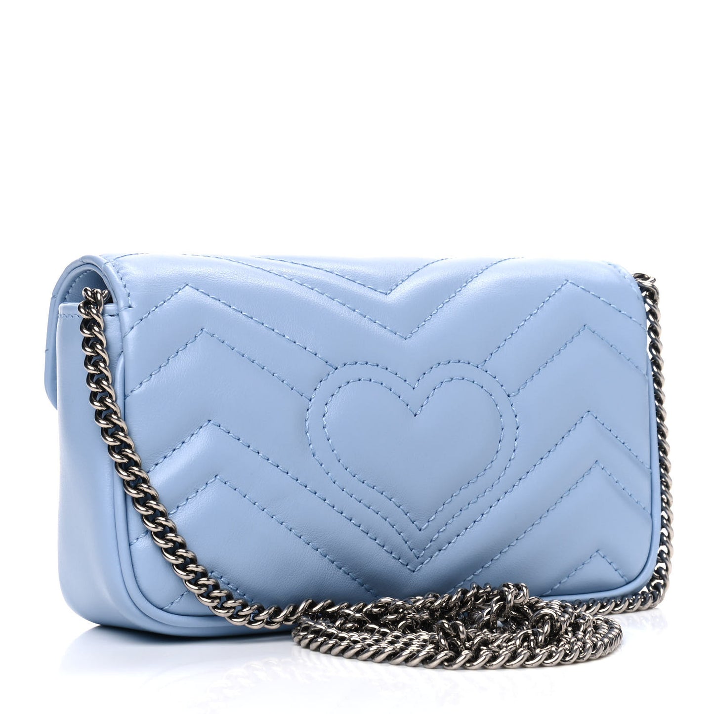 Calfskin Matelasse Super Mini GG Marmont Shoulder Bag Porcelain Light Blue