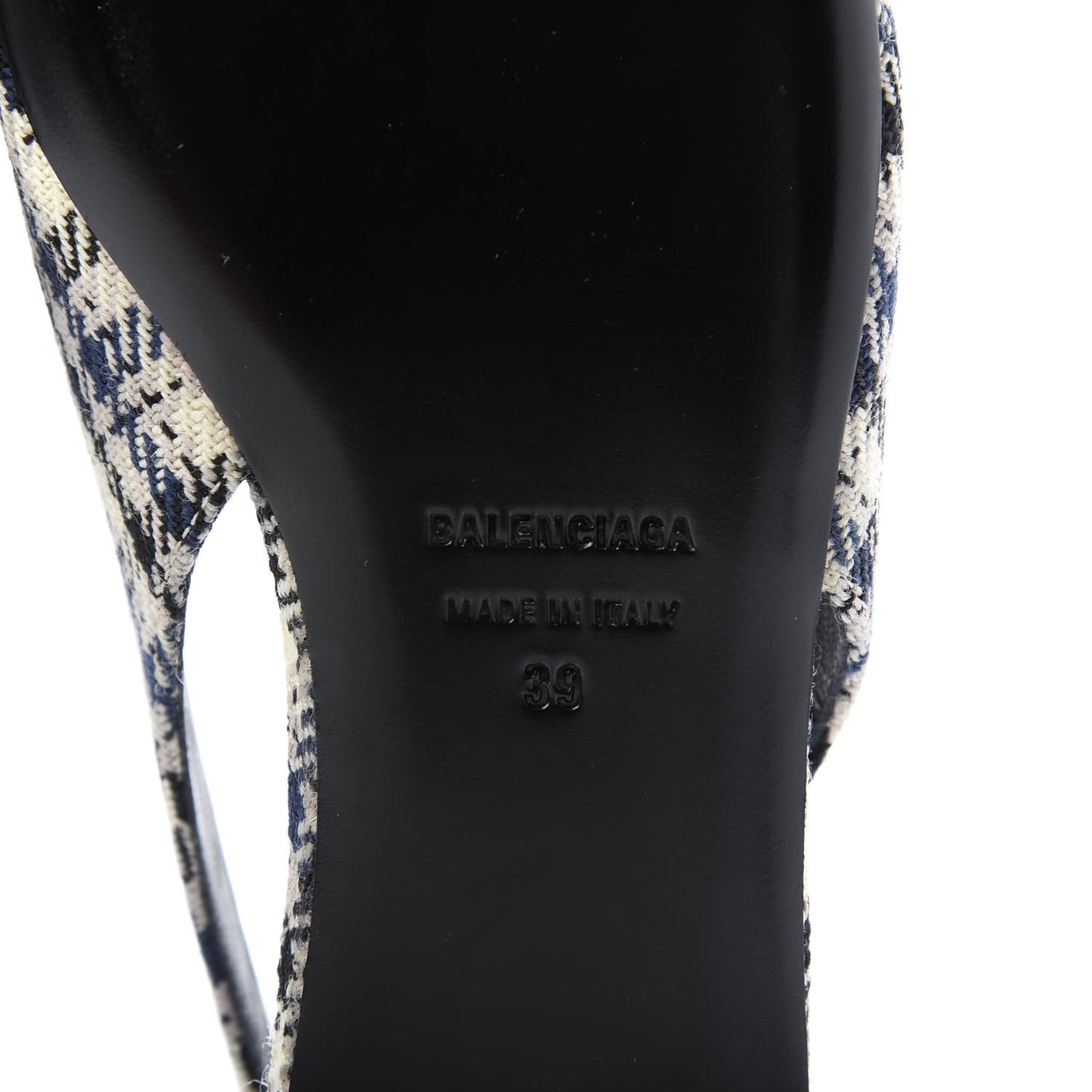 Tweed Prince Of Wales BB Knife Pointy Toe Slingback Flats 39 Beige Navy Silver