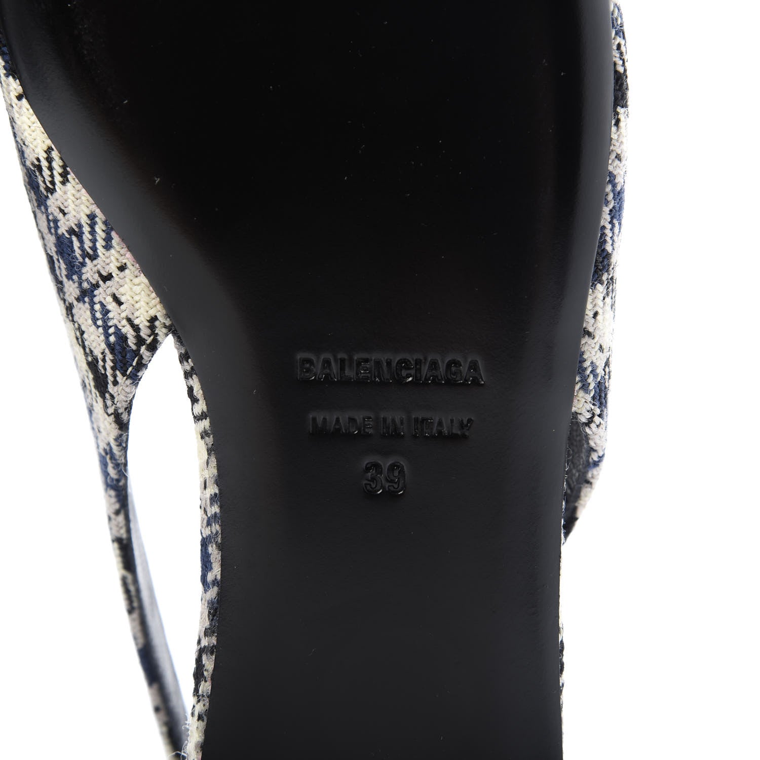 Balenciaga Tweed Prince Of Wales BB Knife Pointy Toe Slingback Flats 39 Beige Navy Silver 8 of 9