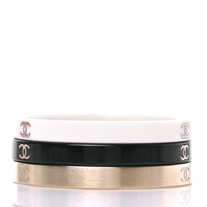 Chanel Resin Metal CC Bangle Set of 3 Black White Gold 3 of 5