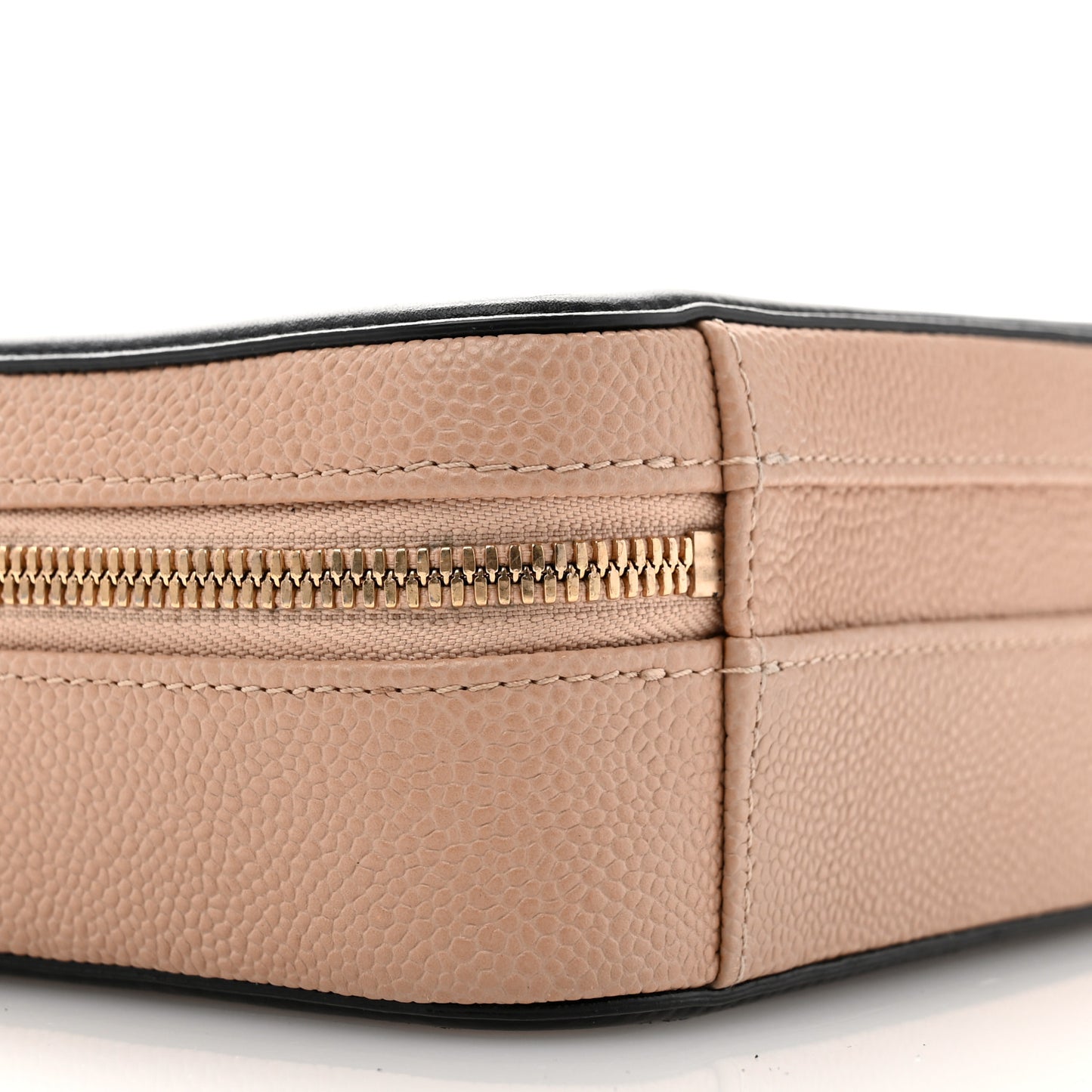 Caviar Quilted Small CC Filigree Vanity Case Beige Black