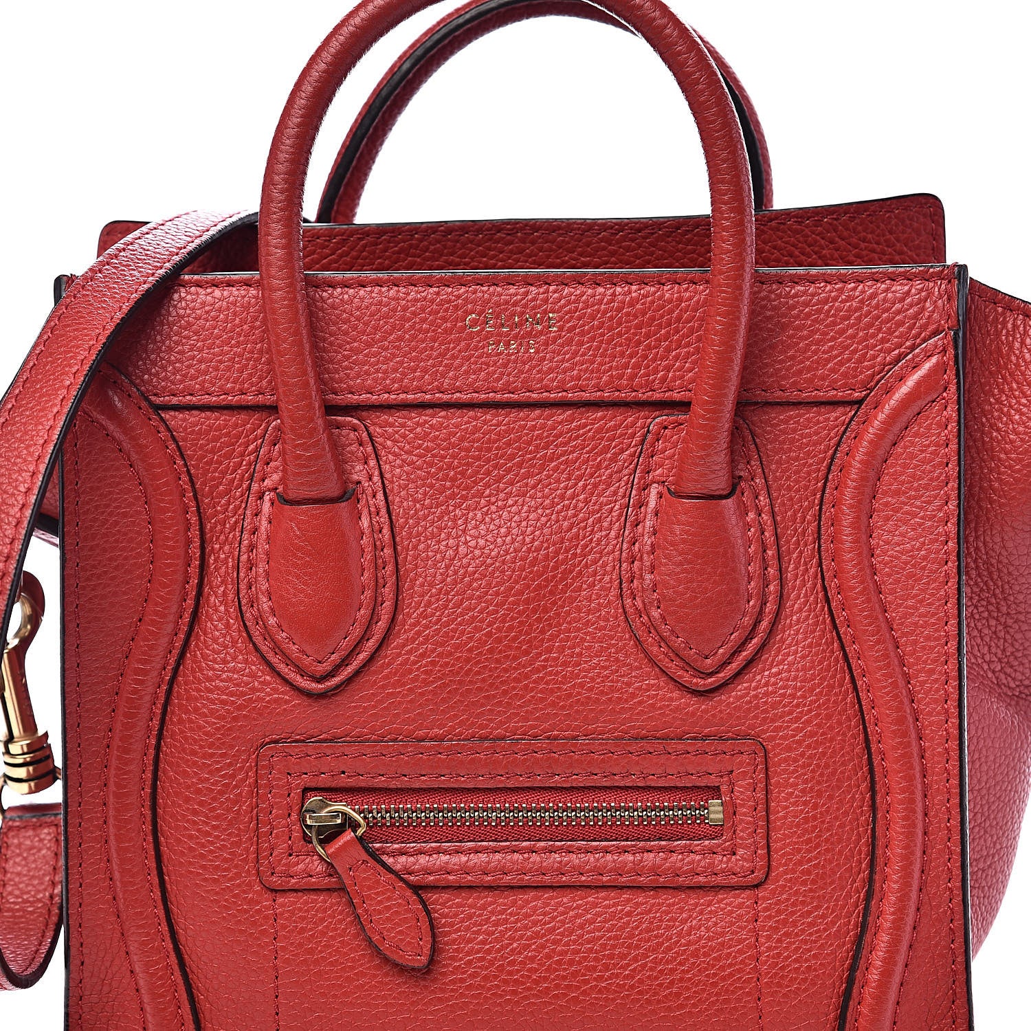 Celine Drummed Calfskin Nano Luggage Coquelicot 9 of 9