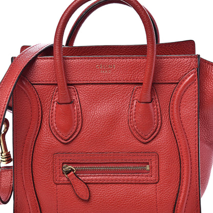 Celine Drummed Calfskin Nano Luggage Coquelicot 9 of 9