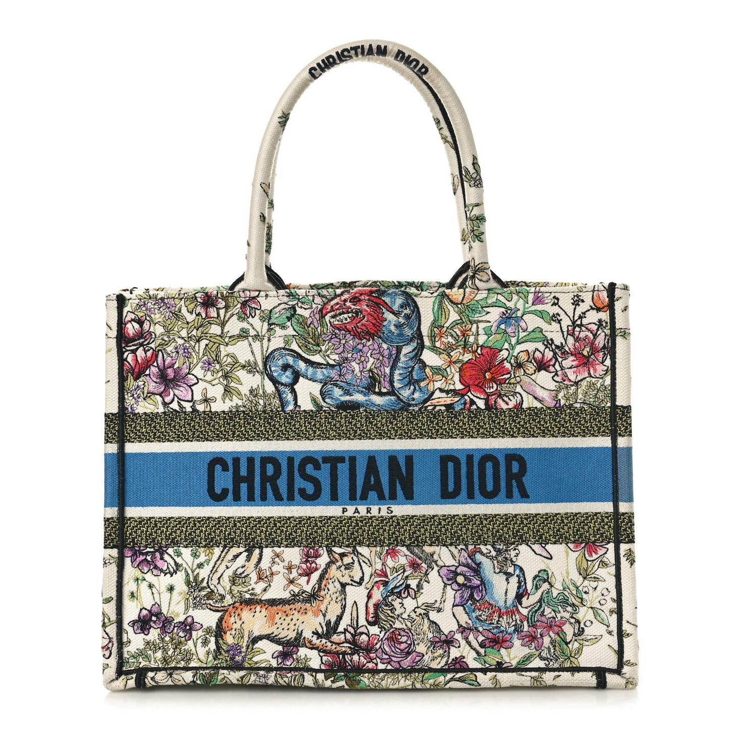 Canvas Embroidered Medium D-Constellation Book Tote Latte Multicolor