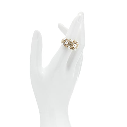 Chanel 18K Yellow Gold Diamond Akoya Pearl Baroque Matelasse Ring 53 6.25 2 of 4