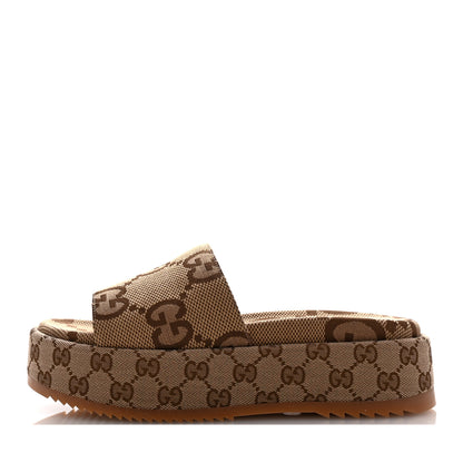 Gucci Monogram Maxi GG Angelina Platform 55mm Slide Sandals 39.5 Camel Ebony 1 of 10