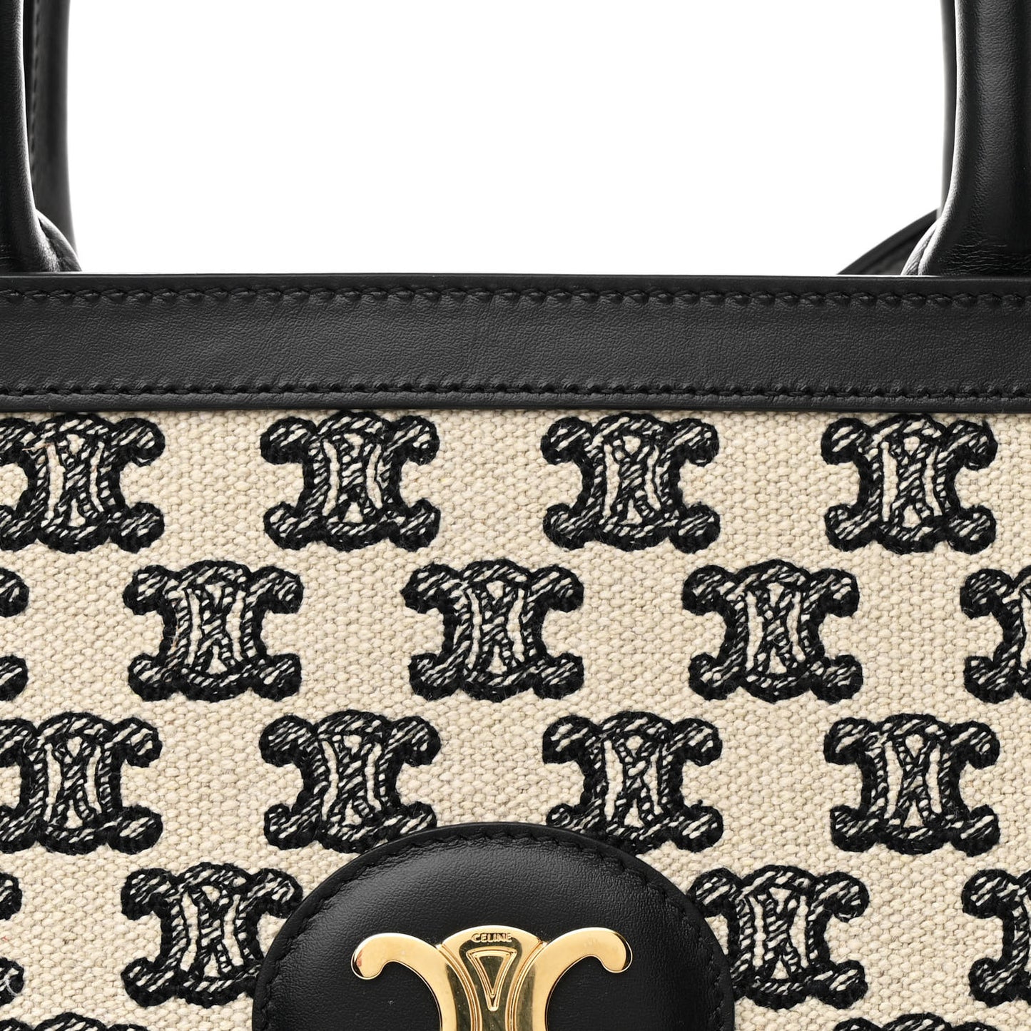 Canvas Calfskin Triomphe Small Vertical Cabas Black White