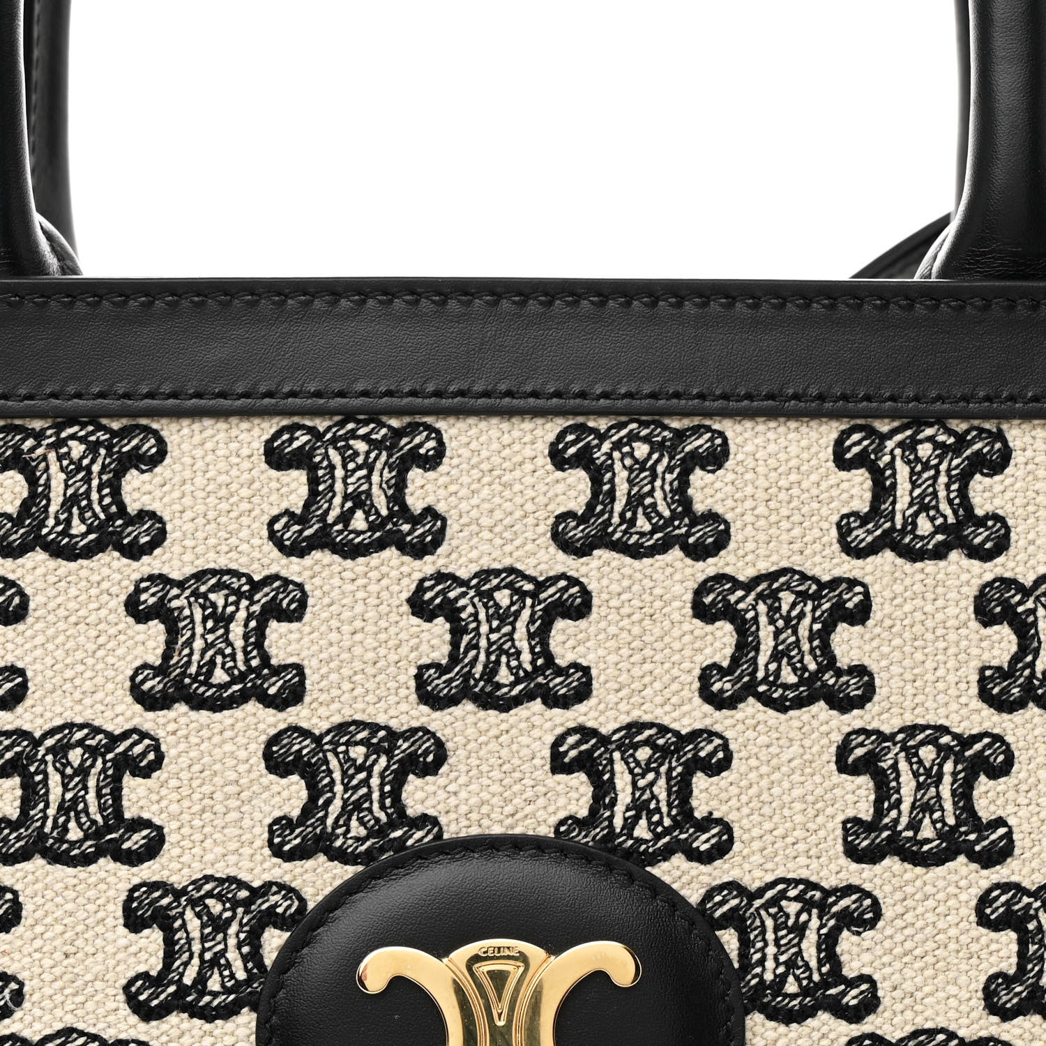 Celine Canvas Calfskin Triomphe Small Vertical Cabas Black White 8 of 12