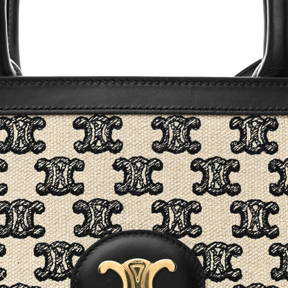 Celine Canvas Calfskin Triomphe Small Vertical Cabas Black White 8 of 12