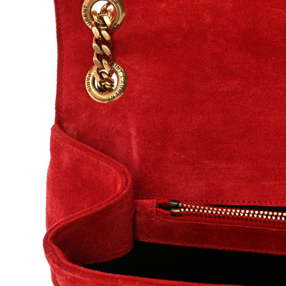 Saint Laurent Suede Mixed Matelasse Triquilt Large Monogram Envelope Satchel Red 12 of 18