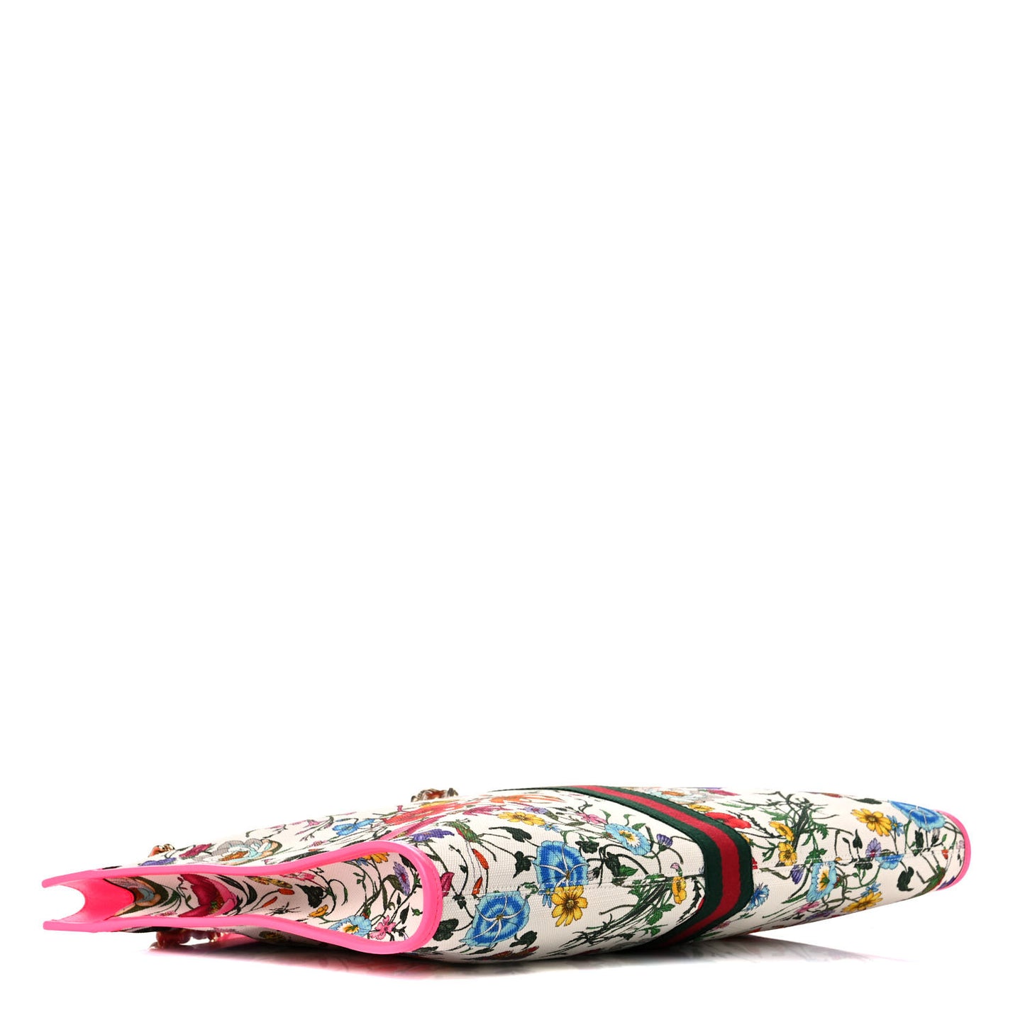 Canvas Flora Large Rajah Chain Tote White Multicolor Fuxia Fluo