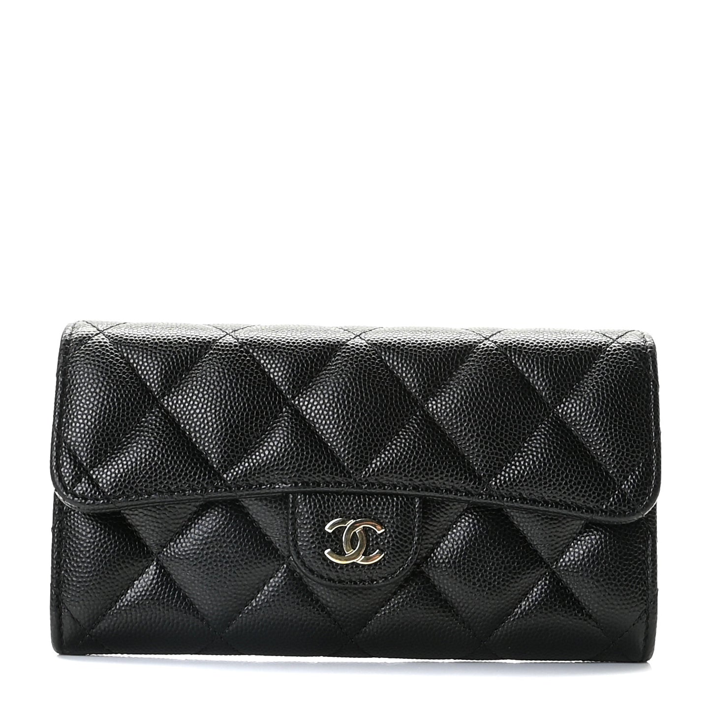 Caviar Quilted Medium Gusset Flap Wallet Black