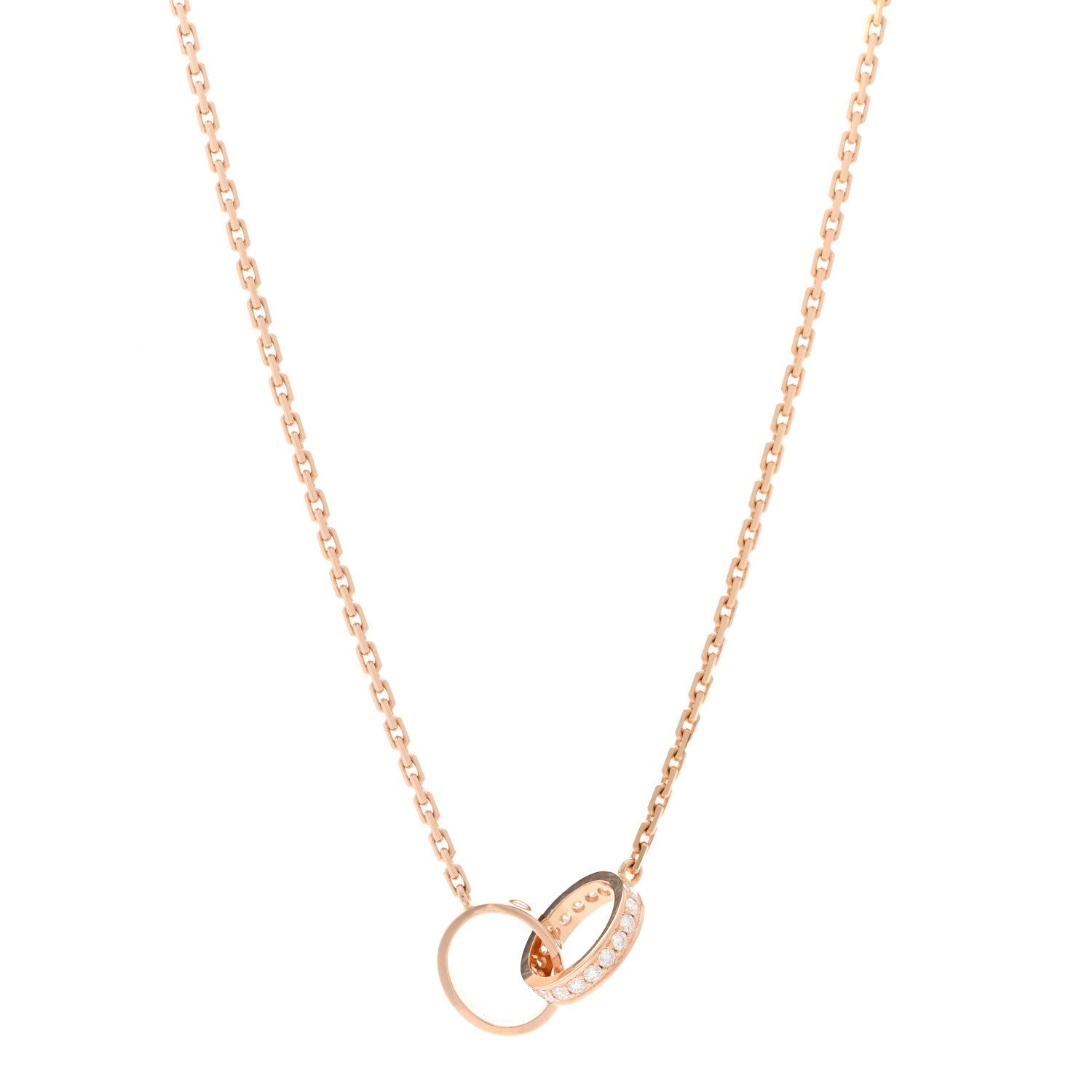 Cartier 18K Pink Gold Diamond Interlocking LOVE Necklace 1 of 5