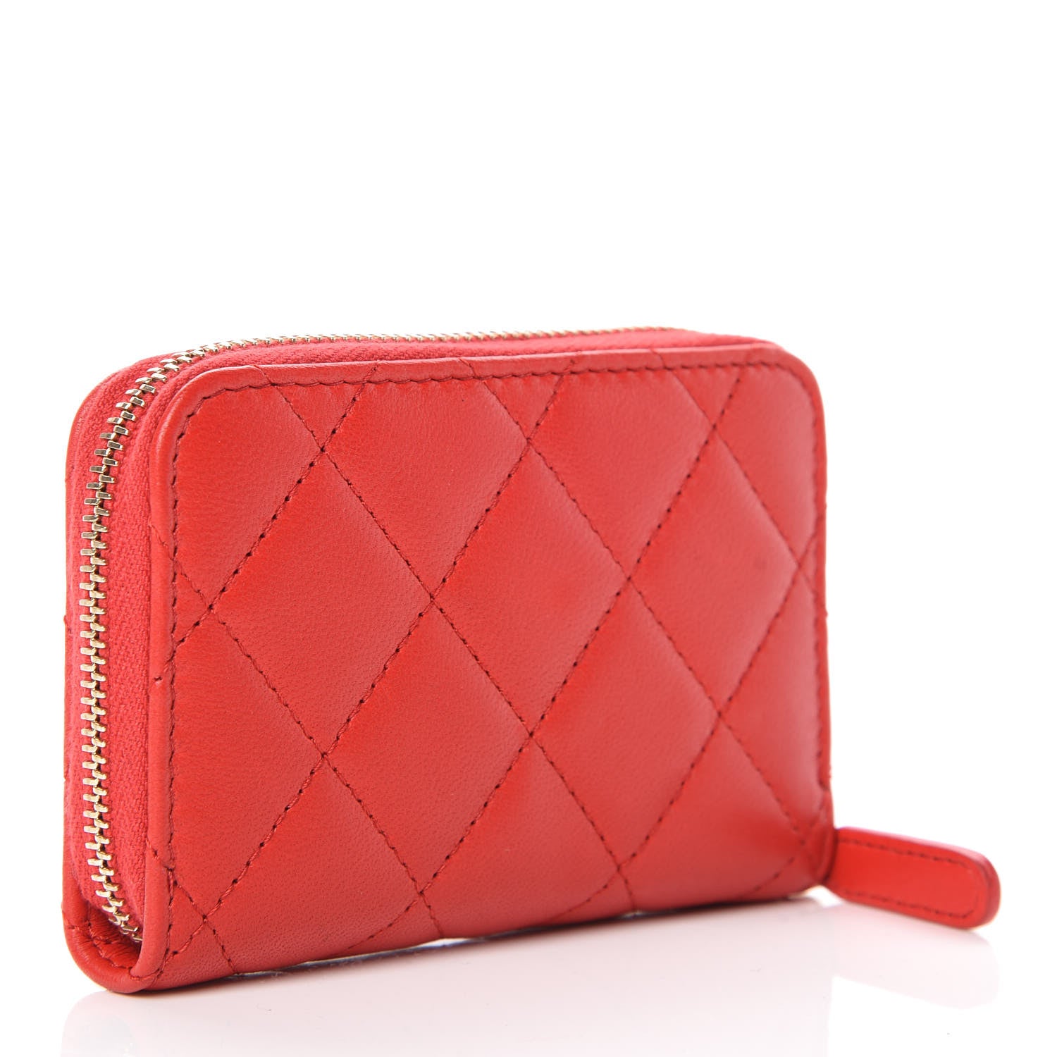 Chanel Lambskin Quilted Camellia Zip Coin Purse Red 3 of 7
