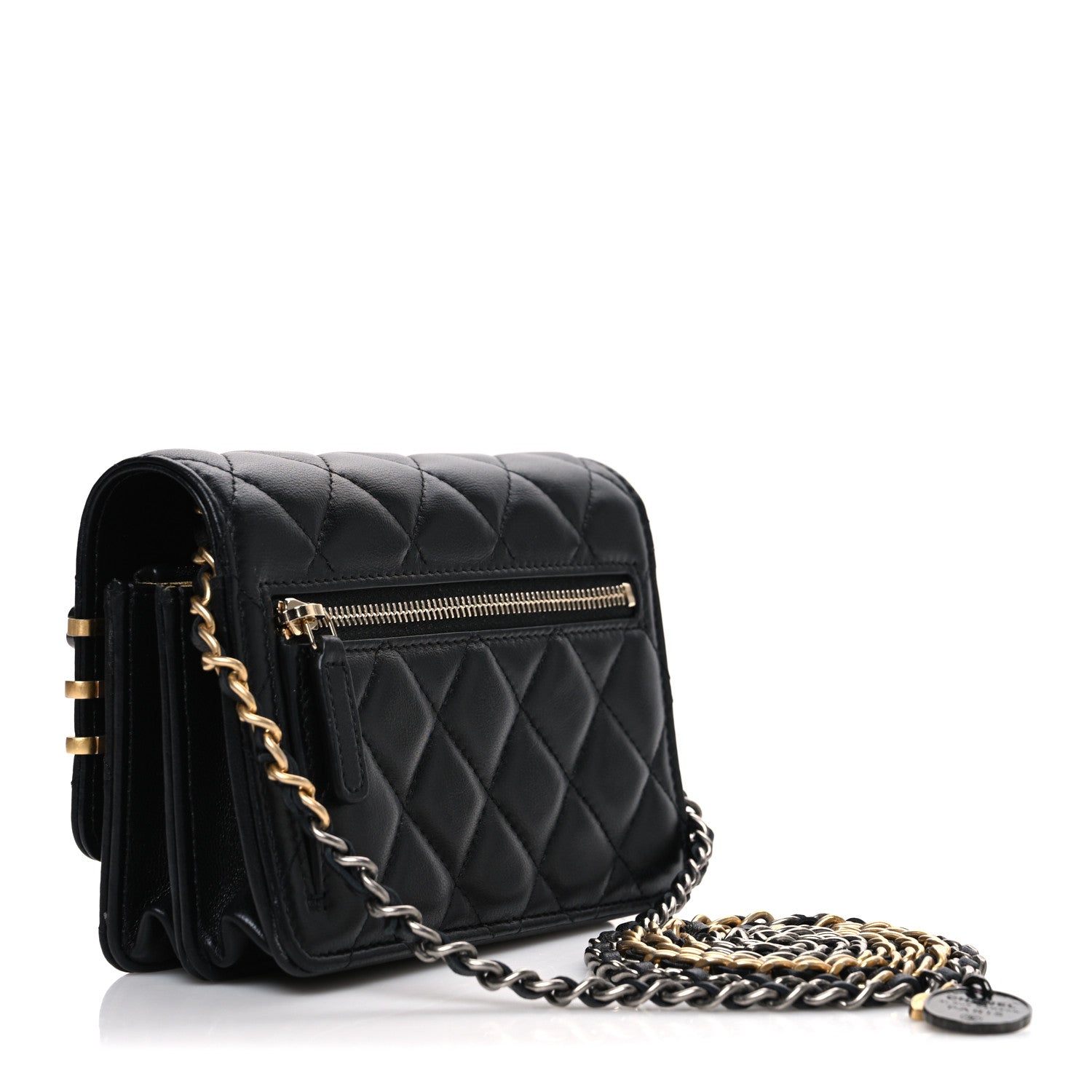 Chanel Lambskin Quilted Coco Clips Mini Wallet On Chain WOC Black