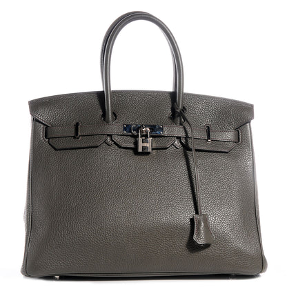 Hermes Taurillon Clemence Birkin 35 Vert de Gris 1 of 17