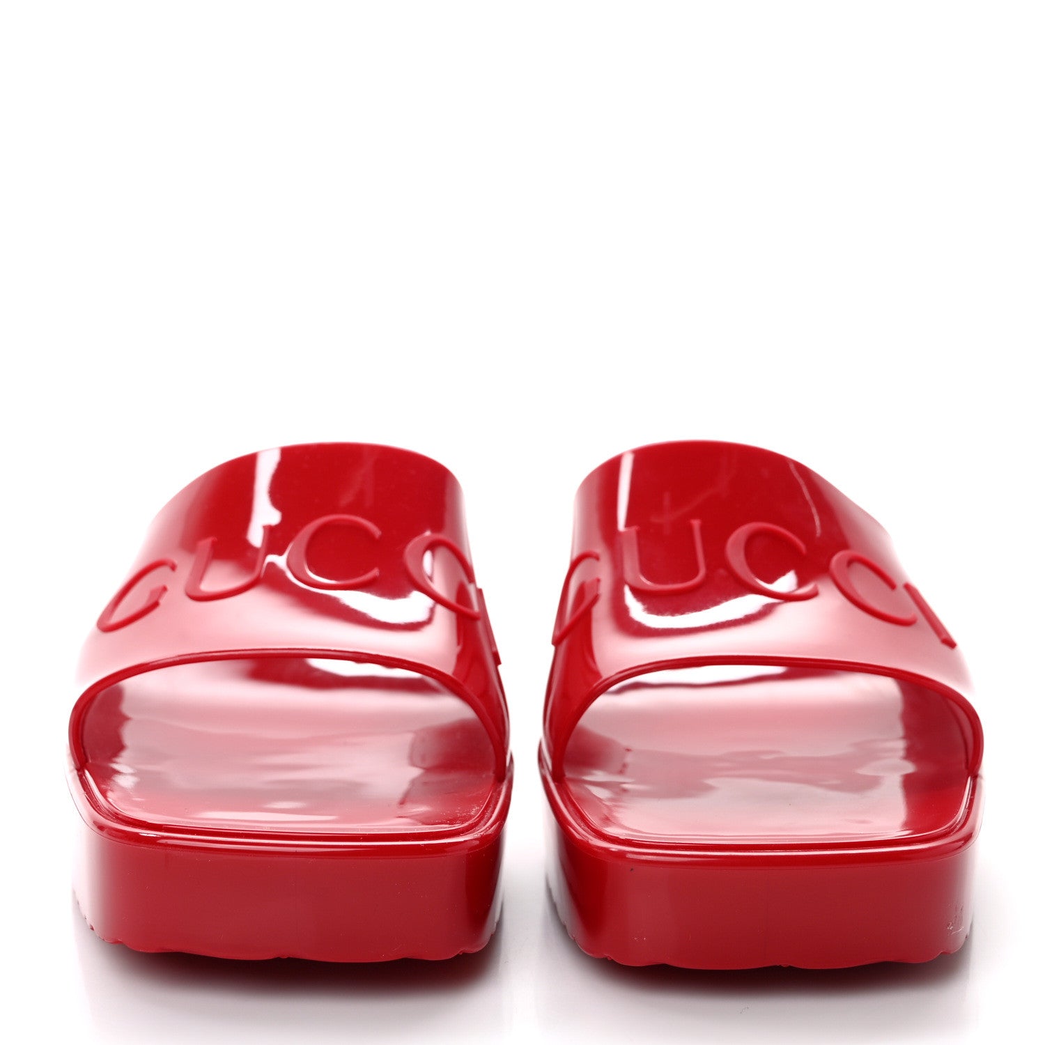 Gucci Rubber Gucci Logo Womens Platform 20/60mm Slide Sandals 38 Hibiscus Red 2 of 9