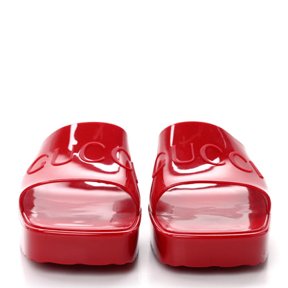 Gucci Rubber Gucci Logo Womens Platform 20/60mm Slide Sandals 38 Hibiscus Red 2 of 9