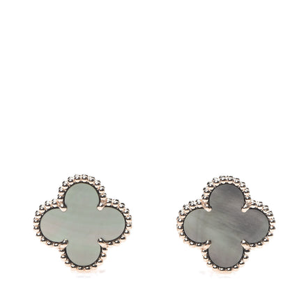 Van Cleef & Arpels 18K Rose Gold Grey Mother of Pearl Vintage Alhambra Earrings 1 of 5