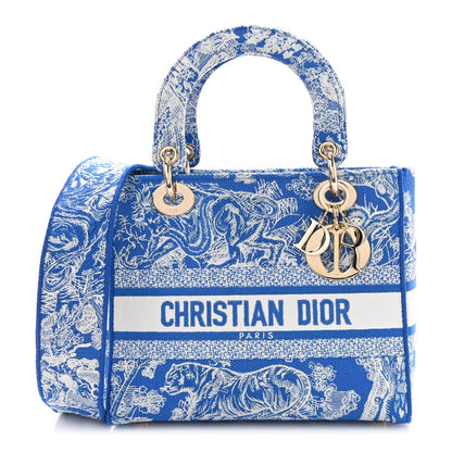 Christian Dior Canvas Toile De Jouy Reverse Embroidered Medium Lady D-Lite Fluorescent Blue 1 of 9