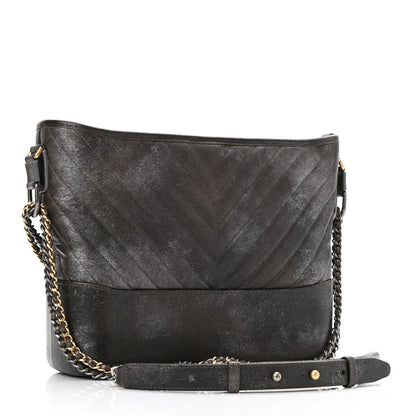 Chanel Metallic Caviar Chevron Quilted Medium Gabrielle Hobo Dark Silver Gold 3 of 10