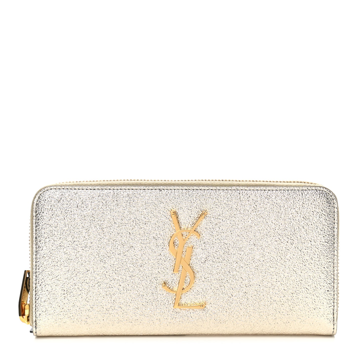Calfskin Metallic Monogram Continental Zip Around Wallet Silver