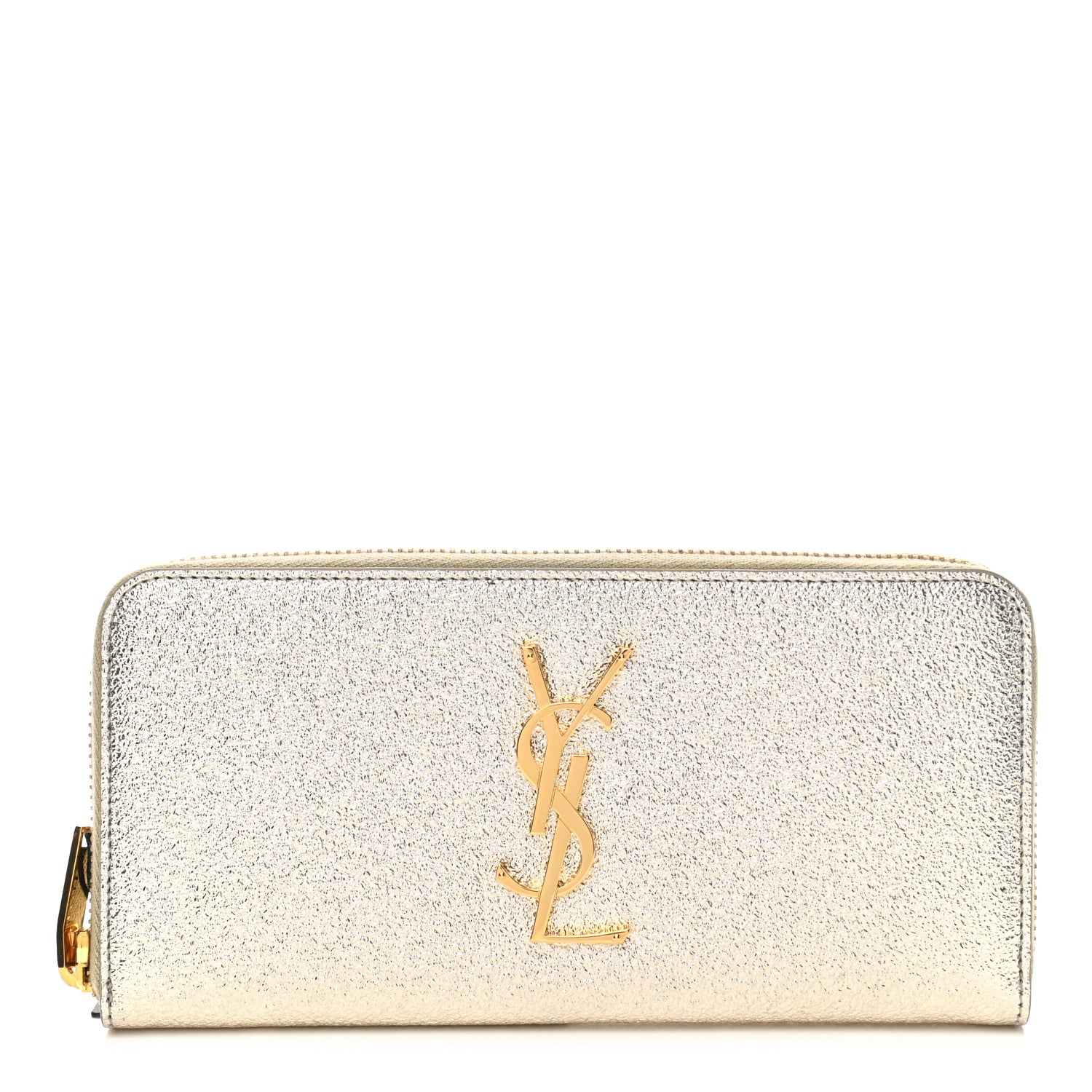 Saint Laurent Calfskin Metallic Monogram Continental Zip Around Wallet Silver 1 of 7